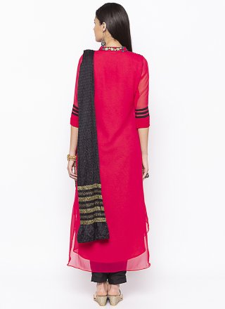 Magenta Embroidered Georgette Pant Style Suit
