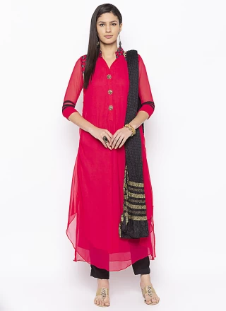 Magenta Embroidered Georgette Pant Style Suit