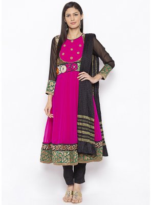 Magenta Georgette Embroidered Pant Style Suit