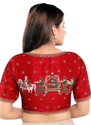 Malbari Silk  Red Embroidered Blouse