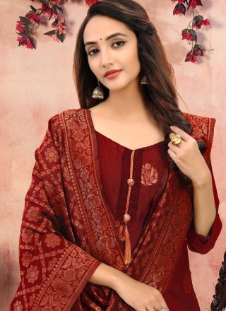Maroon Banarasi Silk Churidar Salwar Suit