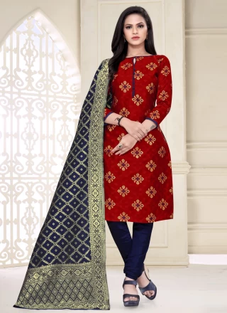 Maroon Banarasi Silk Weaving Churidar Salwar Suit