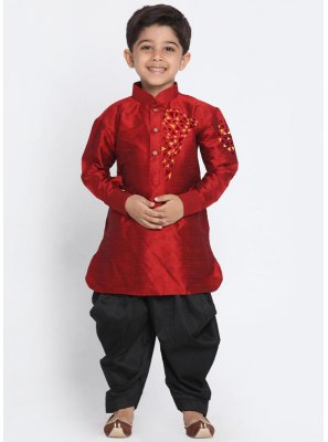 Maroon Dupion Silk Party Dhoti Kurta
