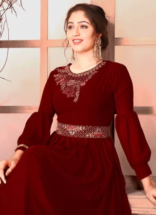 Maroon Embroidered Designer Gown