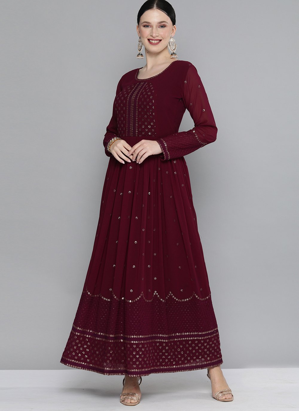 Buy online Maroon Georgette Kurti from Kurta Kurtis for Women by Khushali  for 3008 at 0 off  2023 Limeroadcom