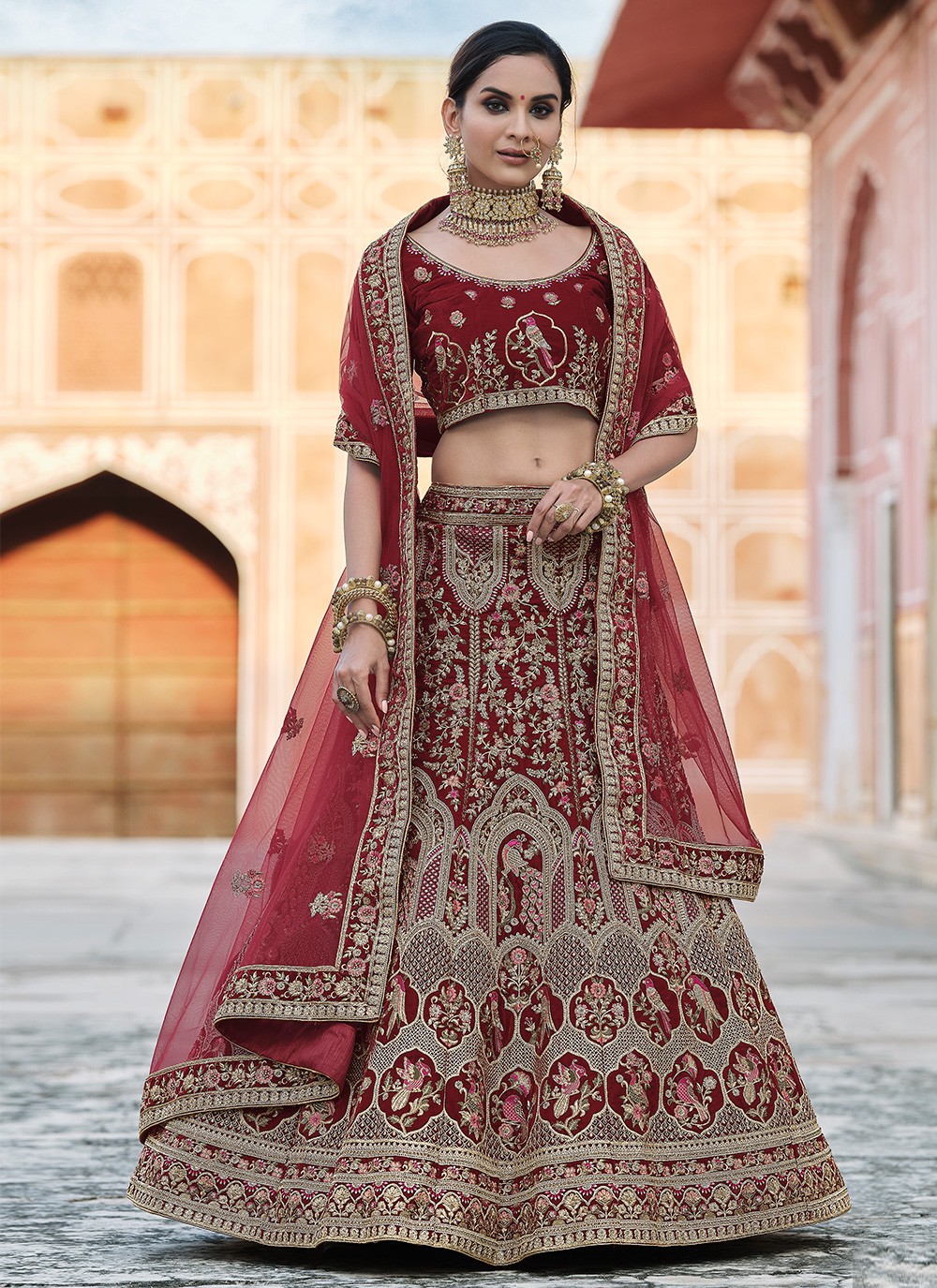 Dark pink jacquard printed lehenga choli - G3-WLC14253 | G3fashion.com