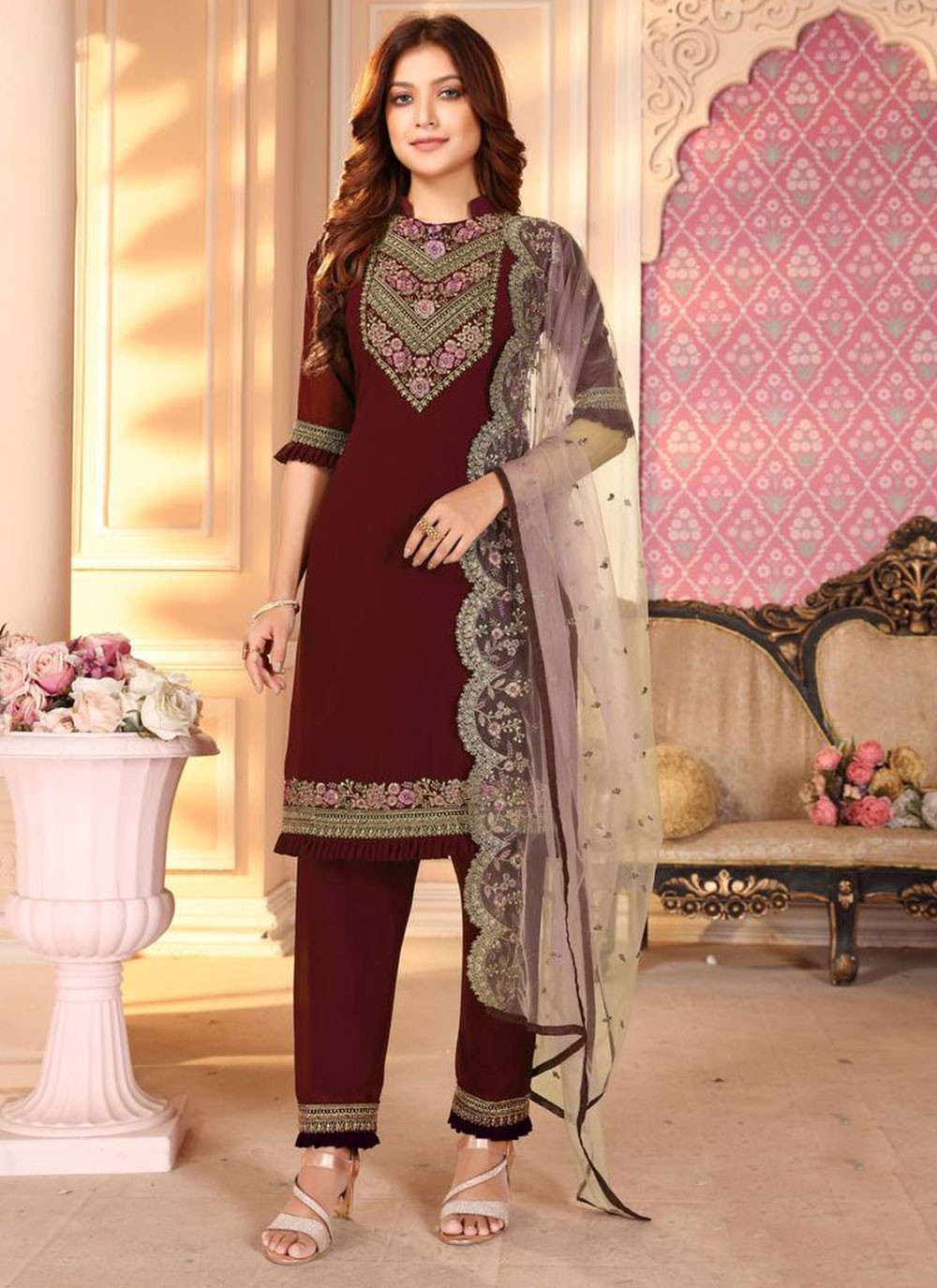 Maroon Pant Style Suit