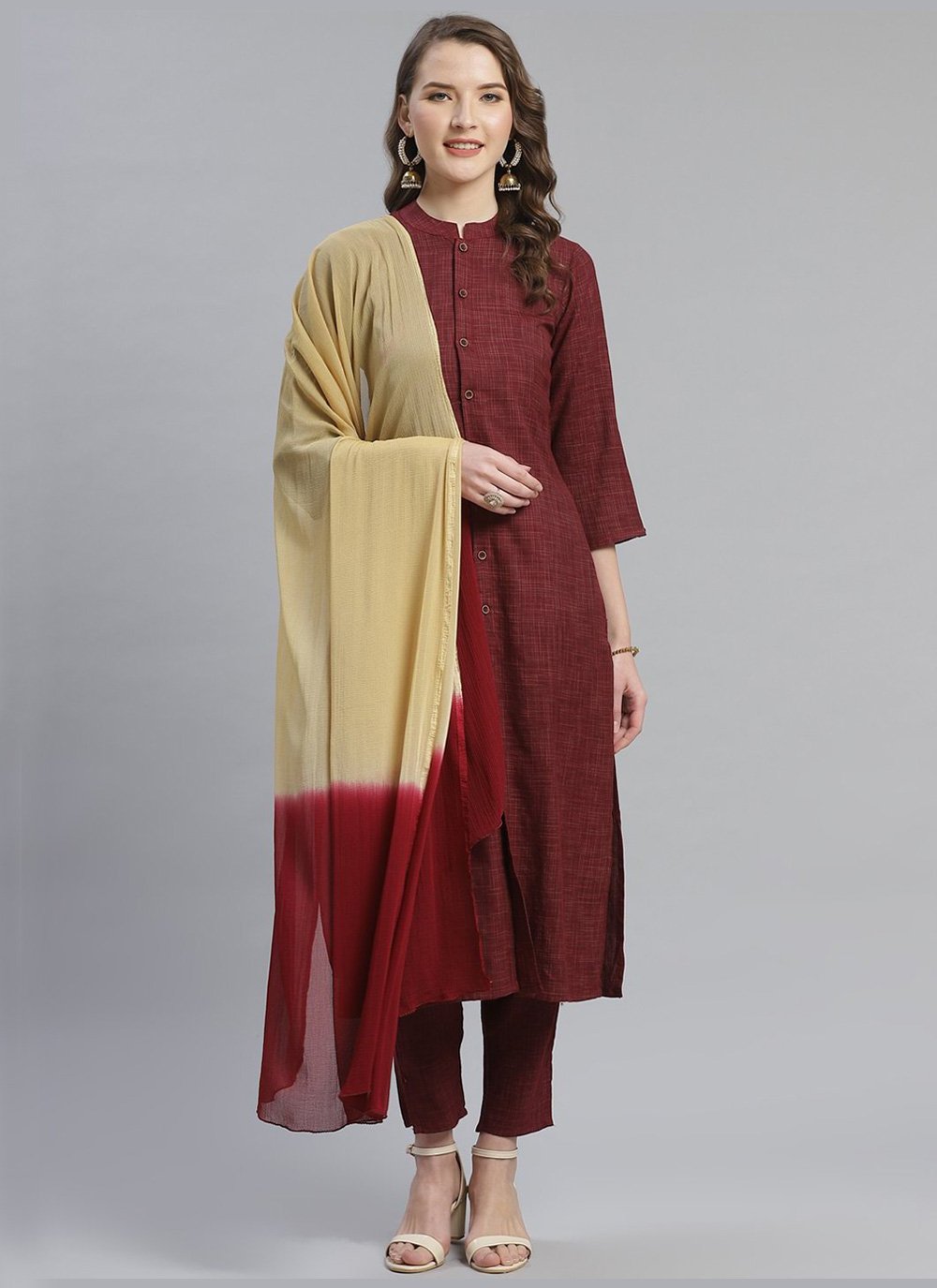 Shop Online Maroon Plain Pant Style Suit : 169863