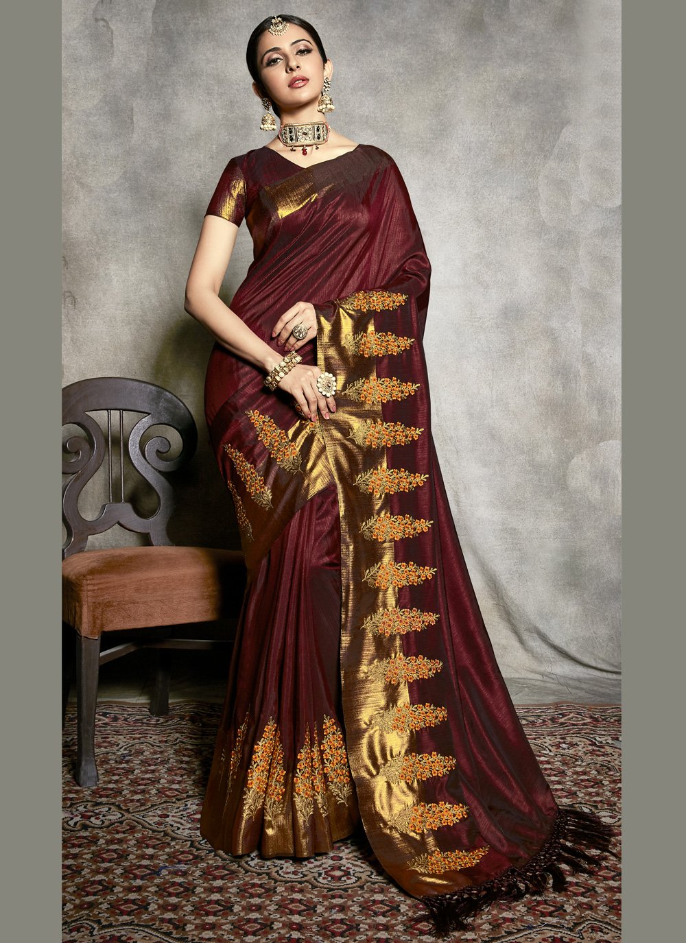 Maroon Silk Fancy Traditional Designer Saree