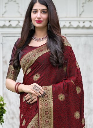 Maroon Silk Traditional Designer Saree