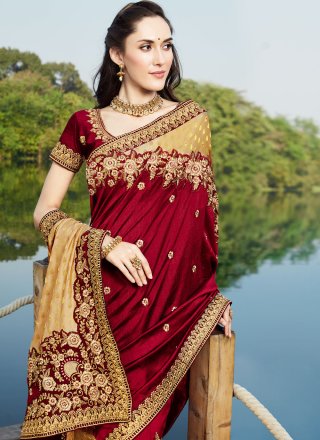 Maroon Vichitra Silk Designer Saree