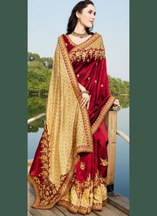 Maroon Vichitra Silk Designer Saree