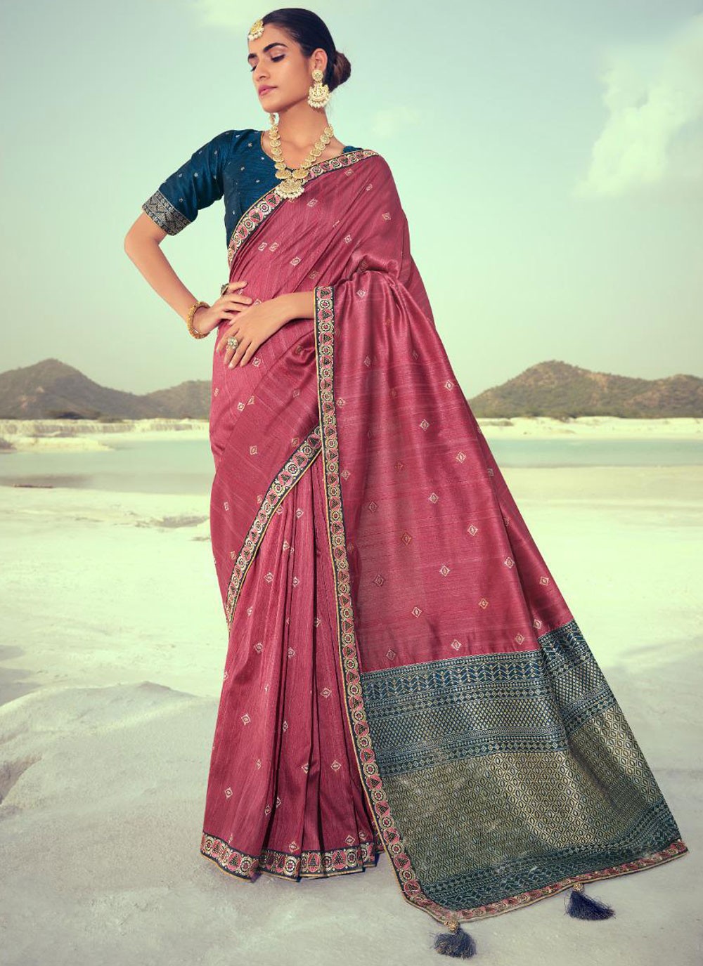 Mauve  Embroidered Party Traditional Saree