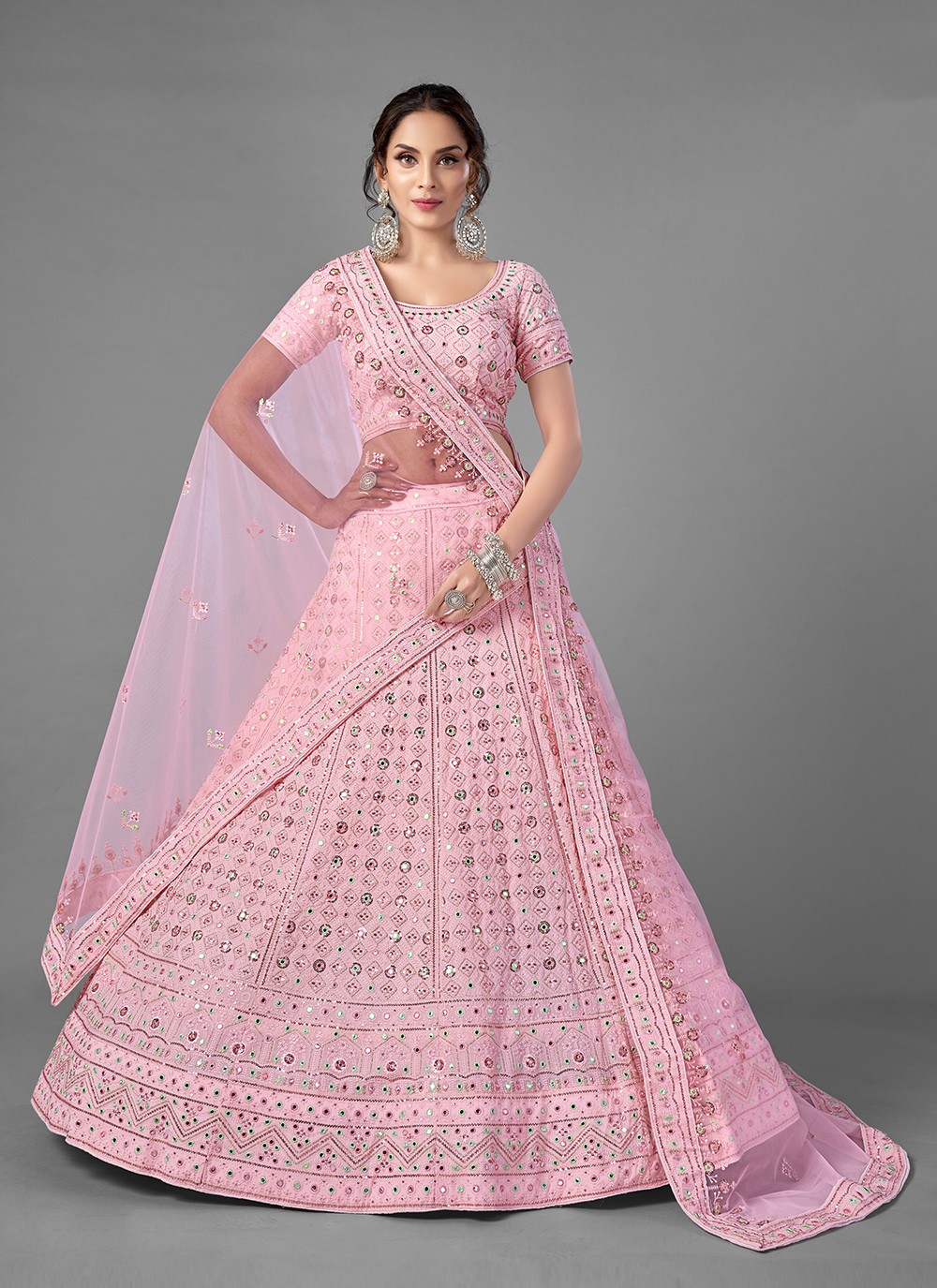 Buy Mirror Georgette Pink A Line Lehenga Choli 197444