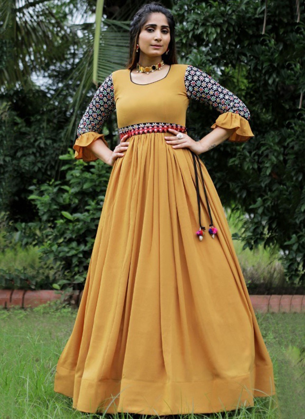 Mirror Mustard Fancy Fabric Designer Gown