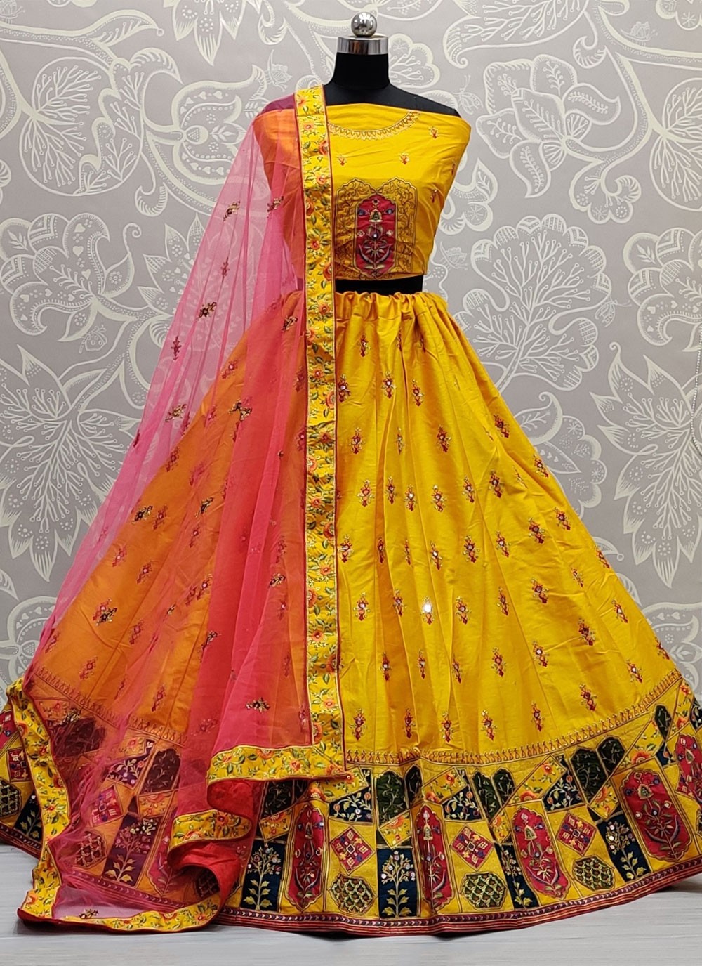 Mirror Silk Yellow Lehenga Choli buy online