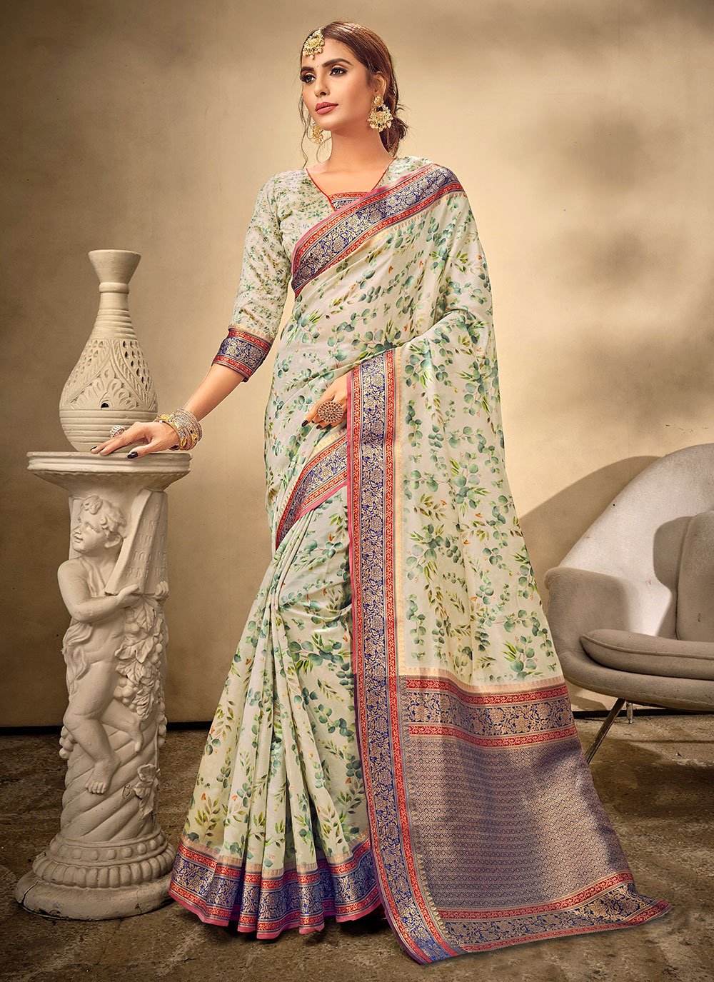Multi Colour Abstract Print Traditional Saree