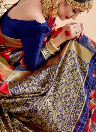 Multi Colour Art Banarasi Silk Festival Traditional Saree