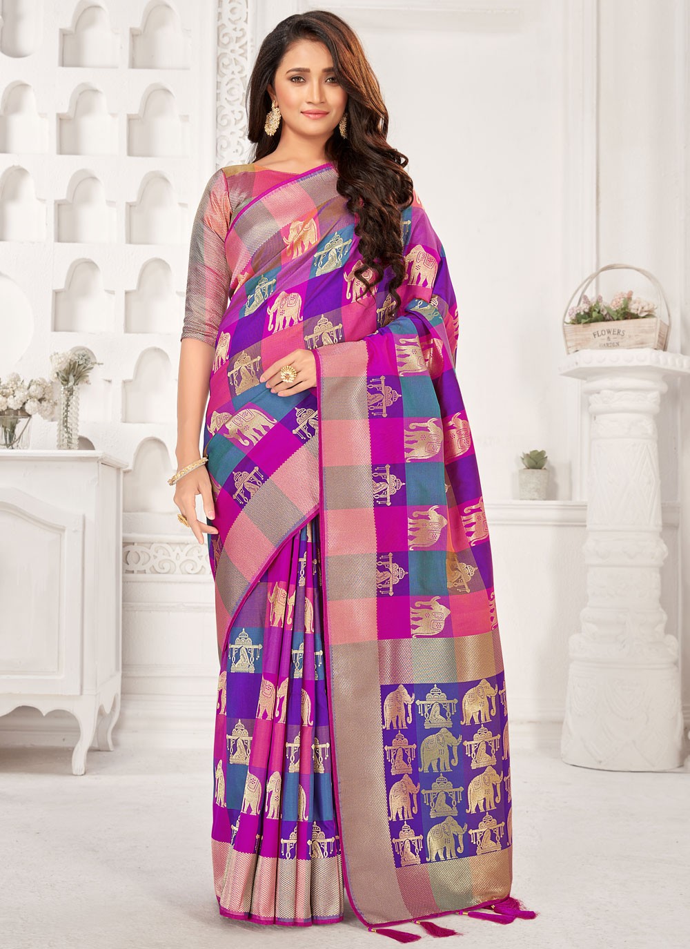 Multi Colour Ceremonial Banarasi Silk Designer Traditional Saree