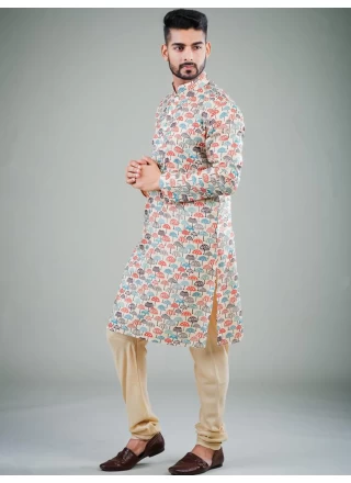 Multi Colour Cotton Satin Ceremonial Kurta Pyjama