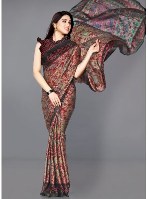Multi Colour Faux Chiffon Printed Traditional Saree