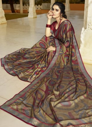 Multi Colour Faux Georgette Printed Trendy Saree