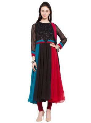 Multi Colour Patchwork Readymade Anarkali Salwar Suit