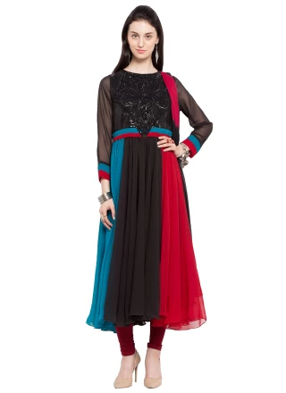 Multi Colour Patchwork Readymade Anarkali Salwar Suit