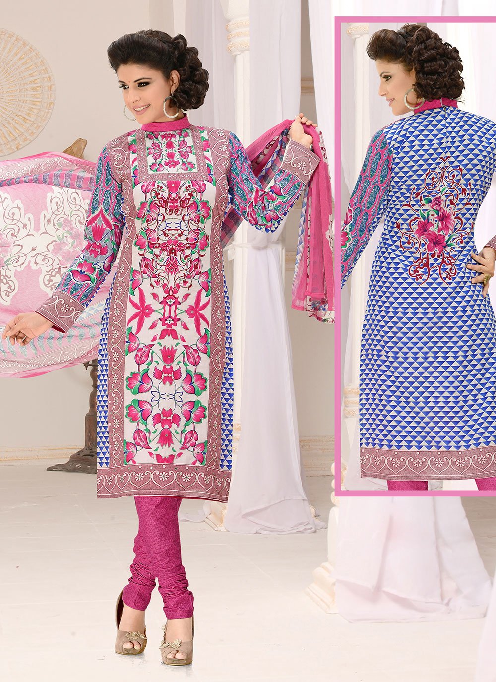 Multi Colour Print Cotton Churidar Suit
