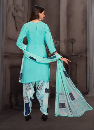 Multi Colour Printed Crepe Silk Punjabi Suit