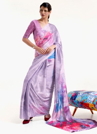 Multi Colour Satin Printed Saree