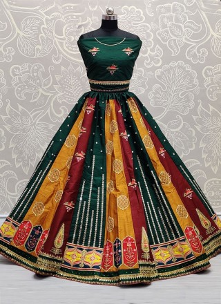 Multi Colour Silk Mehndi Lehenga Choli