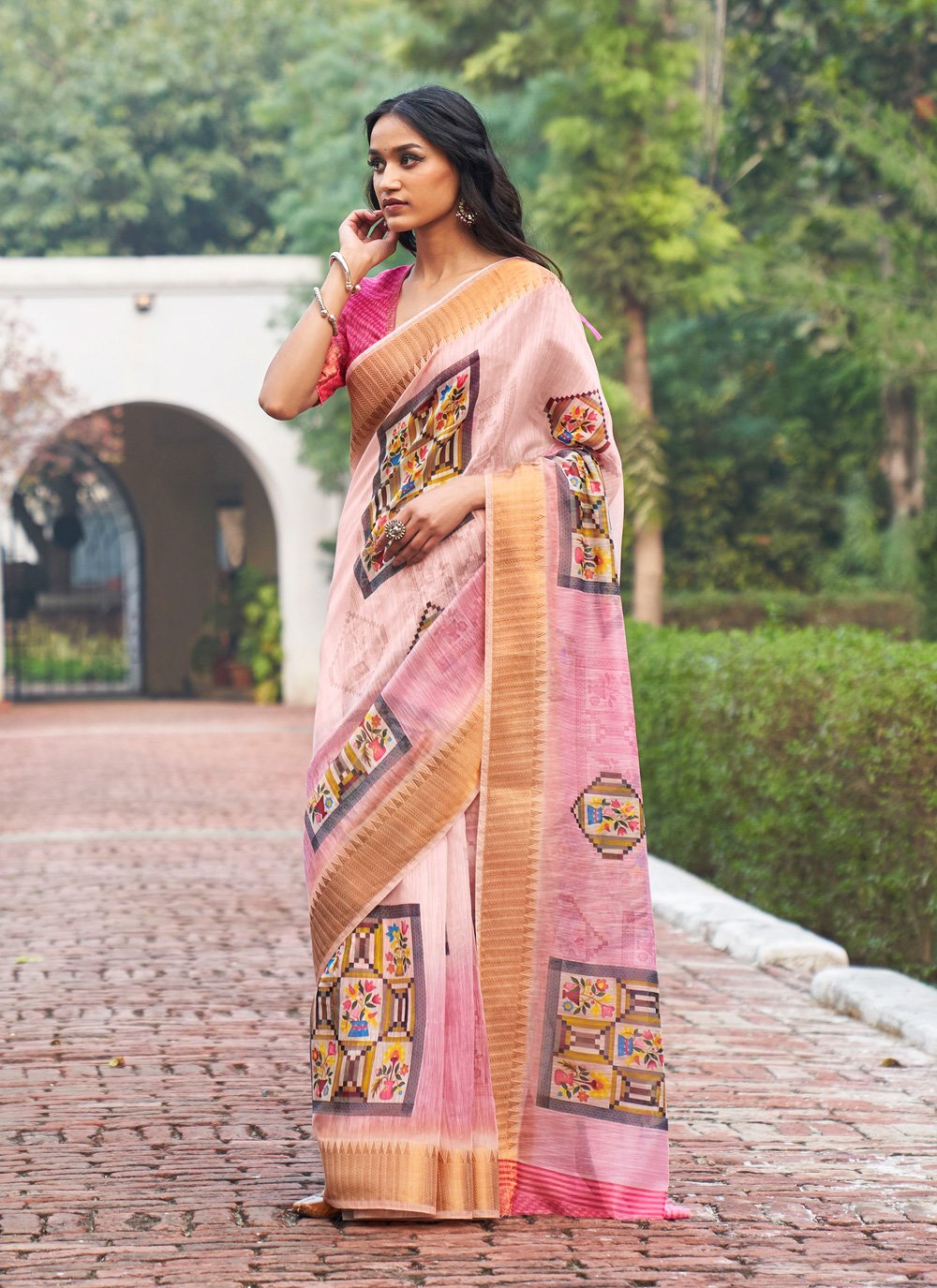 Multi Colour Weaving Linen Designer Traditional Saree