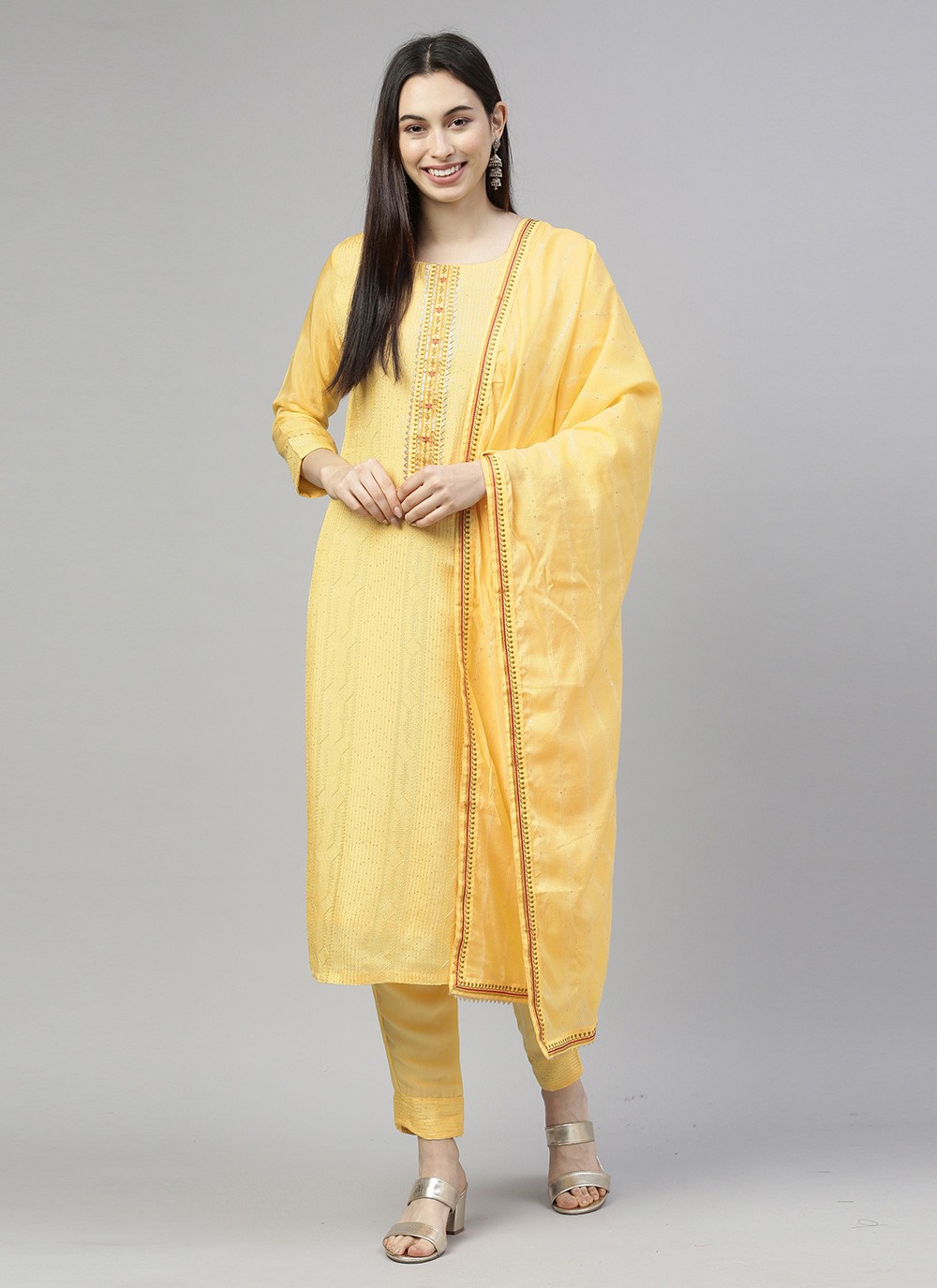 Muslin Pant Style Suit in Yellow