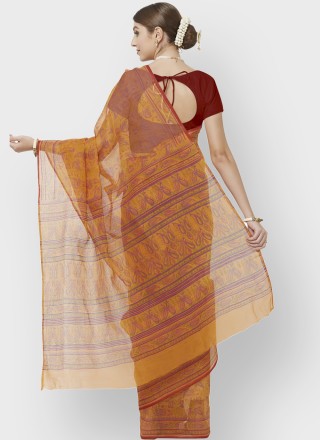 Mustard Blended Cotton Casual Printed Saree