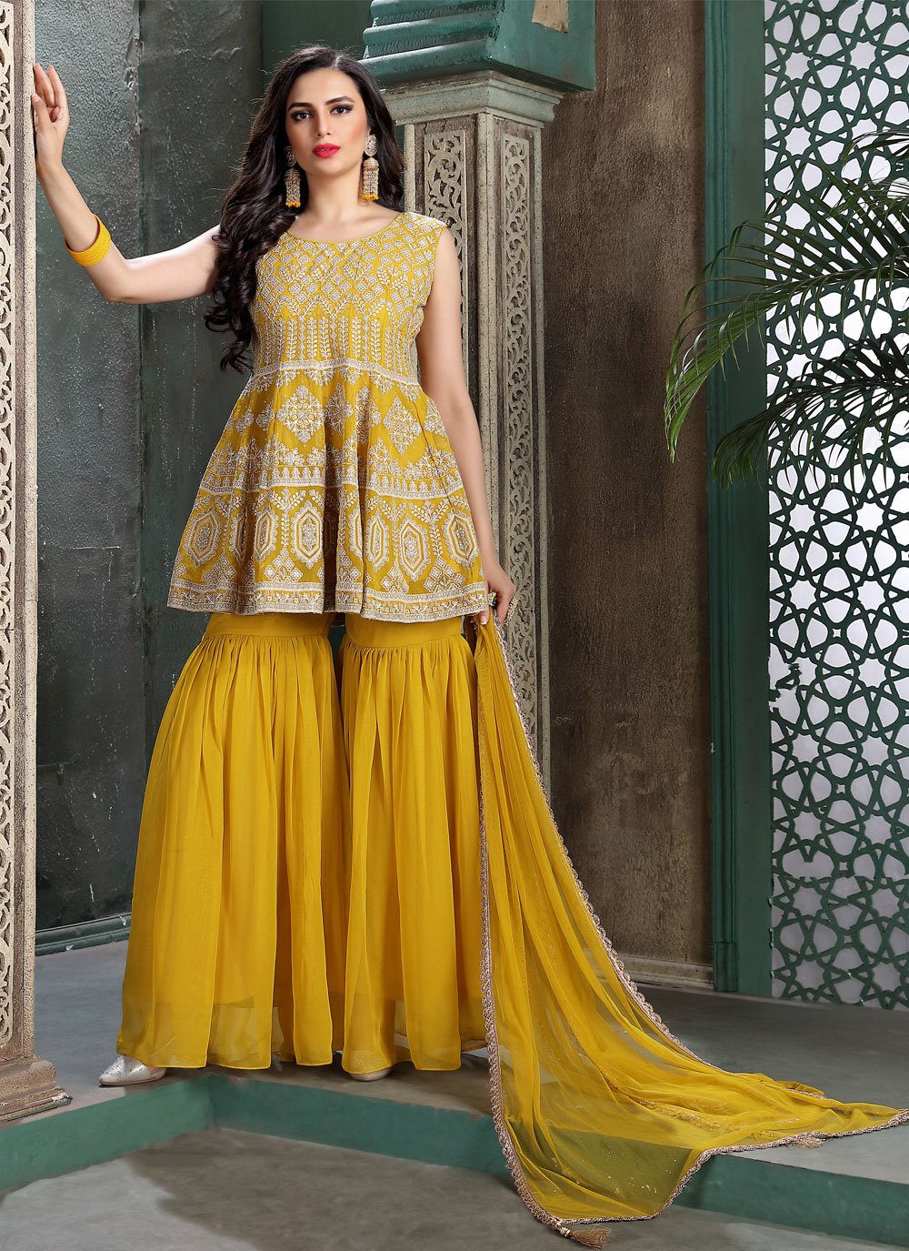 Shop Mustard Georgette Bollywood Salwar Kameez Online : 185944