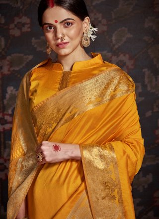 Mustard Silk Ceremonial Designer Traditional Saree