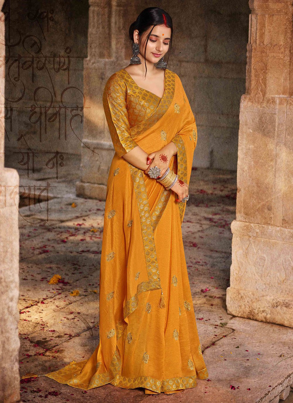 Mustard Vichitra Silk Designer Saree