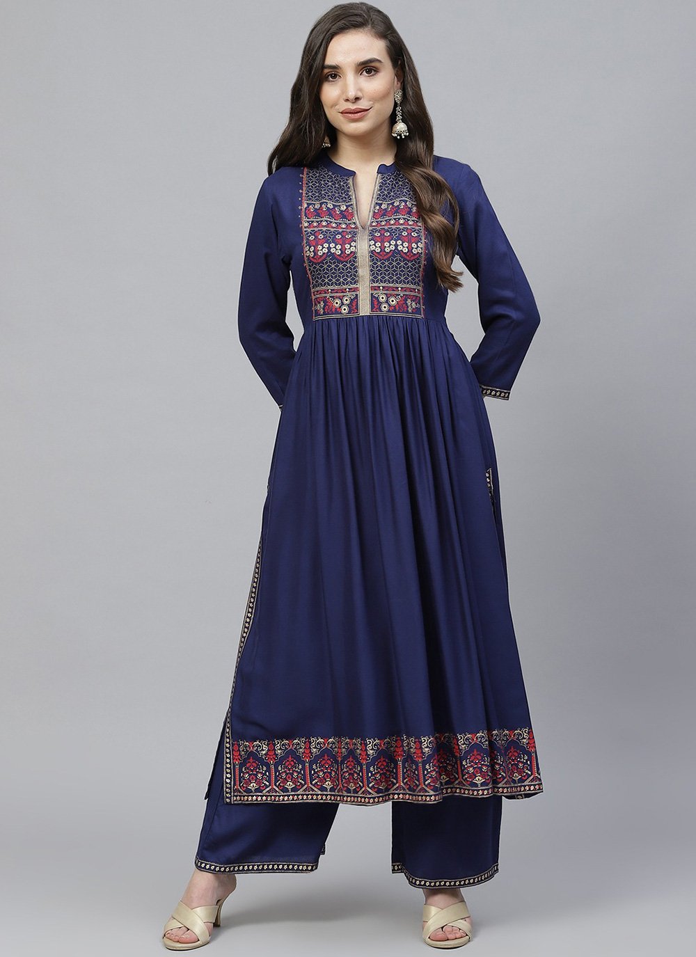 Navy Blue Blended Cotton Party Wear Kurti
