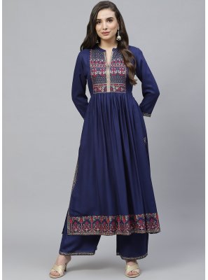 Navy Blue Blended Cotton Party Wear Kurti