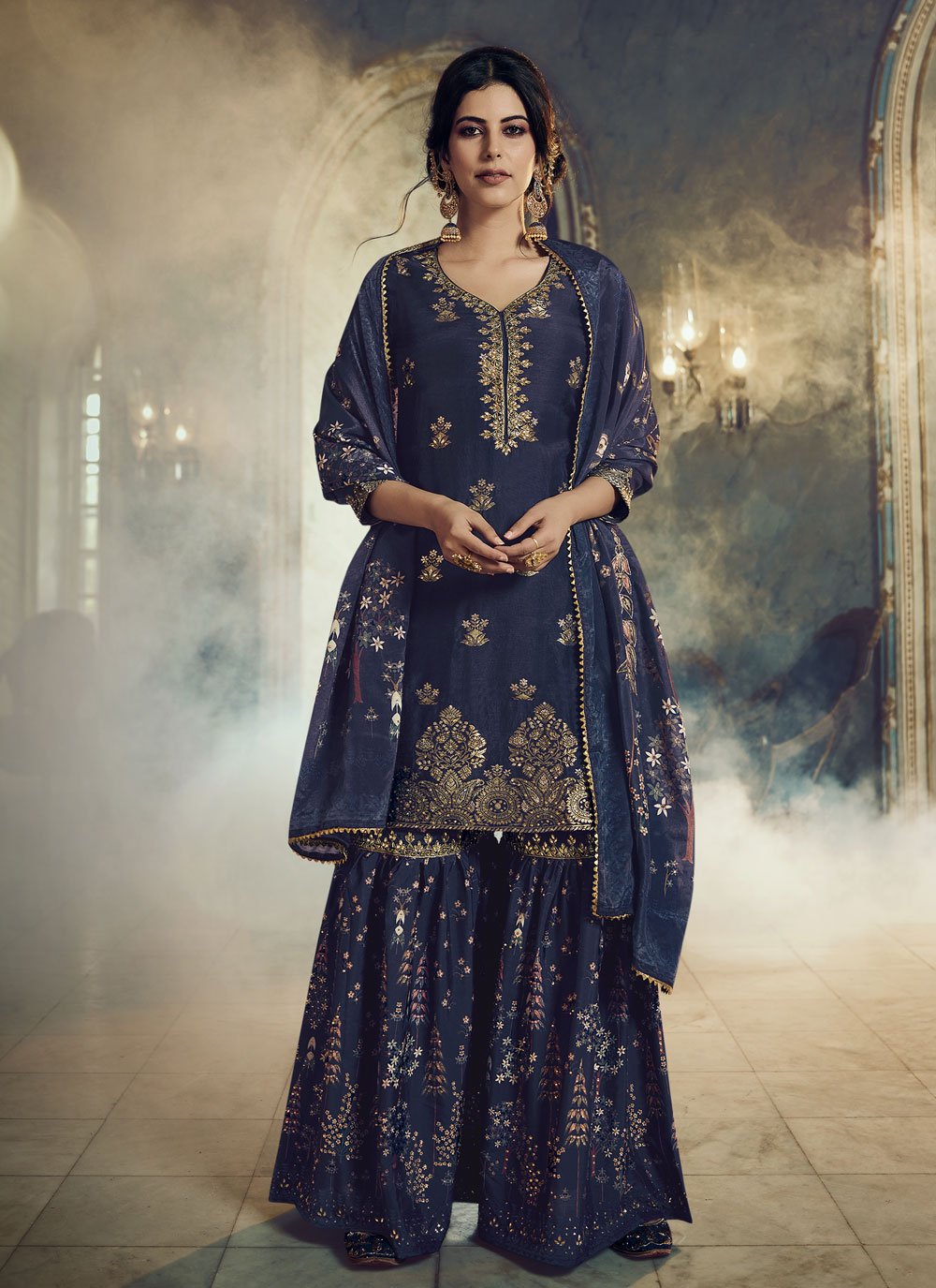 Faux Georgette Embroidery Pakistani Suit In Blue Colour - SM5415047