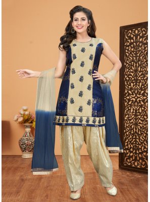 Navy Blue Embroidered Brocade Designer Patiala Suit