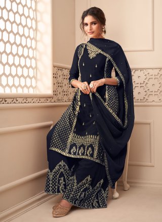 Navy Blue Faux Georgette Designer Pakistani Salwar Suit