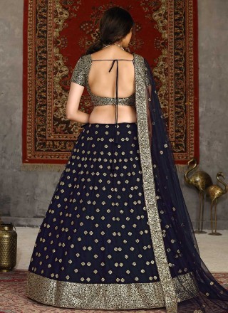 Navy Blue Net Mehndi Lehenga Choli