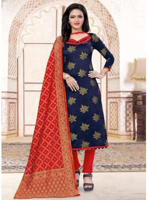 Navy Blue Weaving Churidar Salwar Suit