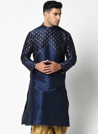 Navy Blue Weaving Mehndi Kurta