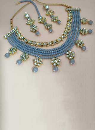 Buy Pretty Beads Work Mint Green and White Necklace Set Online