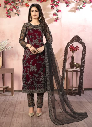 Maroon Partywear Embroidery With Sequence Heavy Faux Georgette Salwar Suit