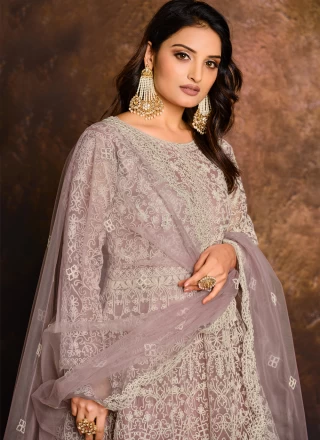 Net Designer Floor Length Salwar Suit in Lavender