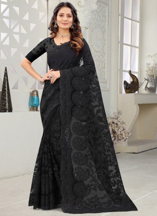 Net Designer Saree in Black